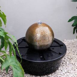 Primrose Corten Steel Sphere Cascading Water Feature with Lights 30cm in Brown - thumbnail 2