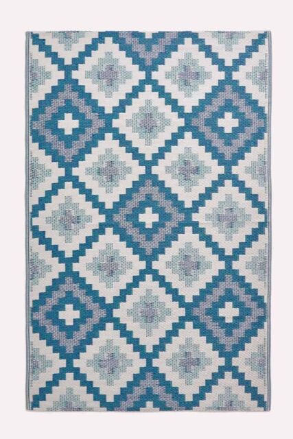 Homescapes Luxury Outdoor Rug Waterproof Reversible for Garden, Blue Mia Aztec - Size: 150 cm x 240 cm - image 1