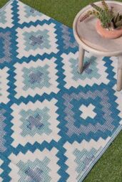 Homescapes Luxury Outdoor Rug Waterproof Reversible for Garden, Blue Mia Aztec - Size: 150 cm x 240 cm - thumbnail 2
