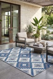 Homescapes Luxury Outdoor Rug Waterproof Reversible for Garden, Blue Mia Aztec - Size: 150 cm x 240 cm - thumbnail 8