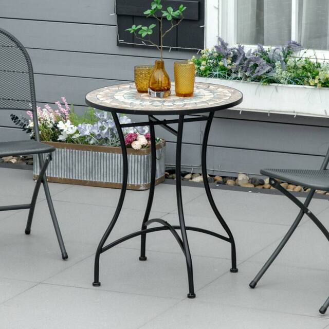 OUTSUNNY 60cm Mosaic Round Bistro Table Outdoor Garden Side Table, Green - image 1