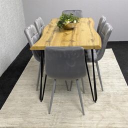 KOSY KOALA Modern Dining Table Set With 6 Grey Velvet Chairs Kitchen Dining Room Furniture in Brown - thumbnail 2