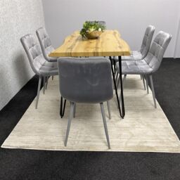 KOSY KOALA Modern Dining Table Set With 6 Grey Velvet Chairs Kitchen Dining Room Furniture in Brown - thumbnail 8