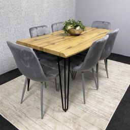 KOSY KOALA Modern Dining Table Set With 6 Grey Velvet Chairs Kitchen Dining Room Furniture in Brown - thumbnail 9
