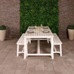 Charles Bentley Acacia White Washed Wooden Bench Dining Set - 4-6 Seater Set in Natural - thumbnail 1