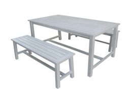 Charles Bentley Acacia White Washed Wooden Bench Dining Set - 4-6 Seater Set in Natural - thumbnail 2