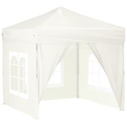 Berkfield Home Folding Party Tent with Sidewalls Cream 2x2 m in Beige - thumbnail 2
