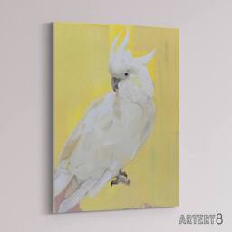 "Artery8 White Cockatoo Parrot Bird Canvas Wall Art Print in Yellow - Size: W18"" x H24""" - thumbnail 2