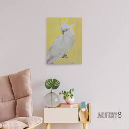 "Artery8 White Cockatoo Parrot Bird Canvas Wall Art Print in Yellow - Size: W18"" x H24""" - thumbnail 3
