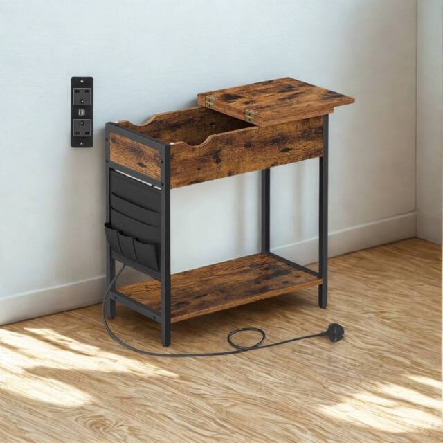 Pirlo Plush Slim Smart Bedside End Table With Power & USB Outlets Rustic Brown - image 1