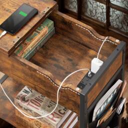 Pirlo Plush Slim Smart Bedside End Table With Power & USB Outlets Rustic Brown - thumbnail 3