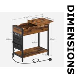 Pirlo Plush Slim Smart Bedside End Table With Power & USB Outlets Rustic Brown - thumbnail 7