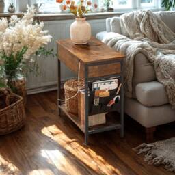 Pirlo Plush Slim Smart Bedside End Table With Power & USB Outlets Rustic Brown - thumbnail 5