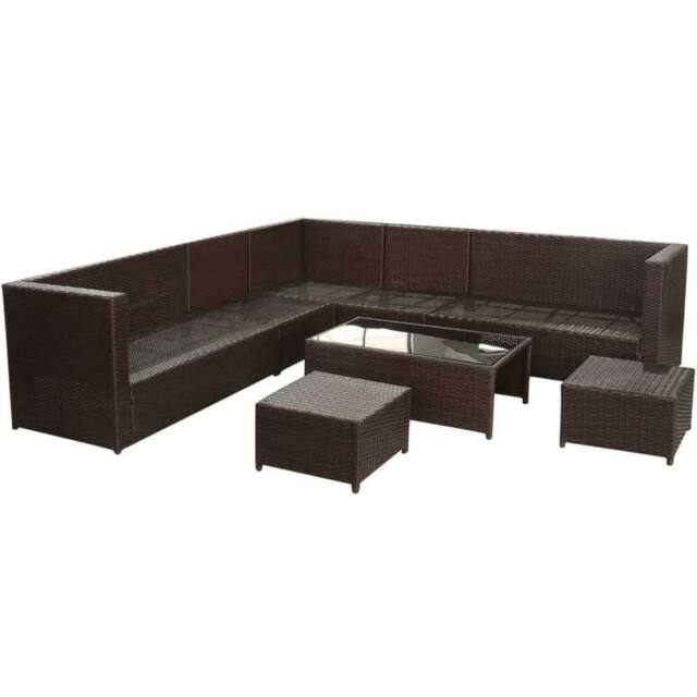 Berkfield Home 8 Piece Garden Lounge Set with Cushions Poly Rattan Brown - image 1