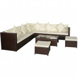 Berkfield Home 8 Piece Garden Lounge Set with Cushions Poly Rattan Brown - thumbnail 2
