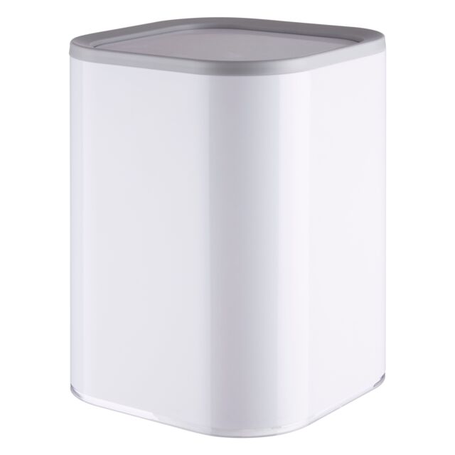 Orsina White Acrylic Waste Bin With Flip Lid, Compact Rubbish Bin, Grey Trim Dust Bin, Easy-Clean Bin For Papers - image 1