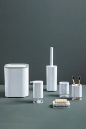 Orsina White Acrylic Waste Bin With Flip Lid, Compact Rubbish Bin, Grey Trim Dust Bin, Easy-Clean Bin For Papers - thumbnail 4