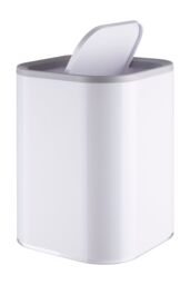 Orsina White Acrylic Waste Bin With Flip Lid, Compact Rubbish Bin, Grey Trim Dust Bin, Easy-Clean Bin For Papers - thumbnail 2