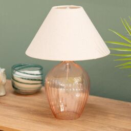 ValueLights Olivet Pink Glass Table Lamp With Cream Tapered Shade