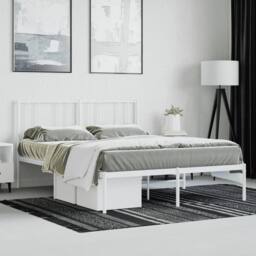 Berkfield Home Metal Bed Frame with Headboard White 140x190 cm - thumbnail 4
