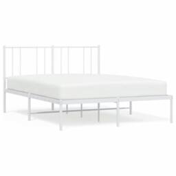 Berkfield Home Metal Bed Frame with Headboard White 140x190 cm - thumbnail 1