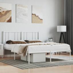Berkfield Home Metal Bed Frame with Headboard White 140x190 cm - thumbnail 2