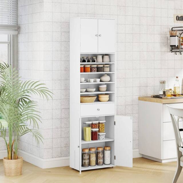 FORGEVIO 180 CM Linen Cabinet Organizer with Doors & Adjustable in White - image 1