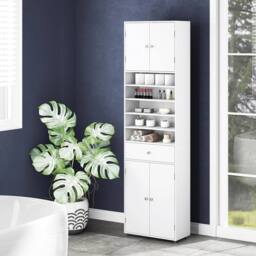 FORGEVIO 180 CM Linen Cabinet Organizer with Doors & Adjustable in White - thumbnail 3