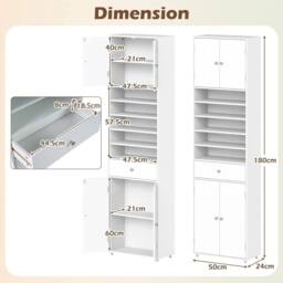 FORGEVIO 180 CM Linen Cabinet Organizer with Doors & Adjustable in White - thumbnail 2