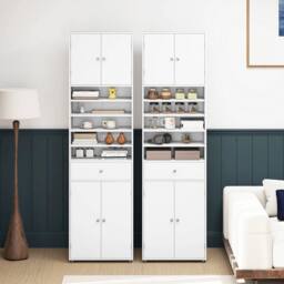 FORGEVIO 180 CM Linen Cabinet Organizer with Doors & Adjustable in White - thumbnail 4