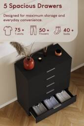 HD Designs Trega 5 Drawer Chest of Drawers Space Saving Bedroom in Black - thumbnail 5