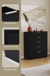 HD Designs Trega 5 Drawer Chest of Drawers Space Saving Bedroom in Black - thumbnail 4