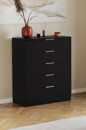 HD Designs Trega 5 Drawer Chest of Drawers Space Saving Bedroom in Black - thumbnail 1