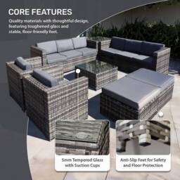 Oseasons Malta Rattan 10 Seat U-Shape Set in Walnut Grey with 2 Footstools in Brown - thumbnail 3