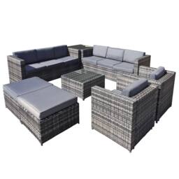 Oseasons Malta Rattan 10 Seat U-Shape Set in Walnut Grey with 2 Footstools in Brown - thumbnail 2