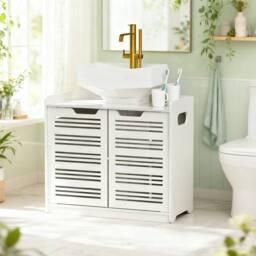 KORVIXA White Under-Sink Bathroom Basin Cabinet - Size: 180 cm width x 180 cm drop - thumbnail 3