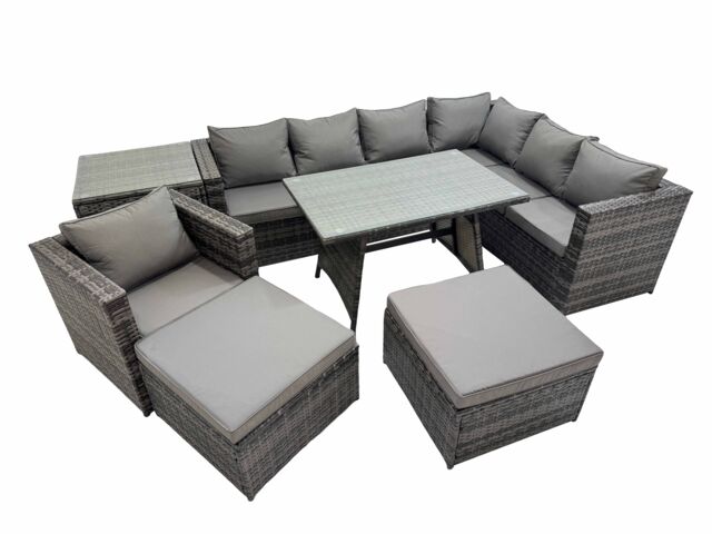 Fimous Patio Furniture Sets with Dining Table Chair 2 Big Stools Side Table in Dark Grey - image 1