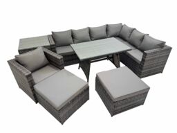 Fimous Patio Furniture Sets with Dining Table Chair 2 Big Stools Side Table in Dark Grey - thumbnail 1