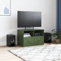 Berkfield Home TV Cabinet Olive Green 67x39x44 cm Steel - Size: 67 x 39 x 44 cm - thumbnail 3