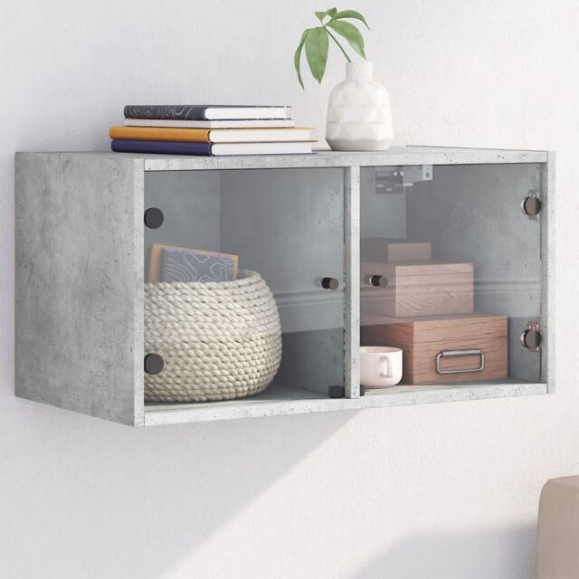Berkfield Home Wall Cabinet with Glass Doors Concrete Grey 68.5x37x35 cm - image 1
