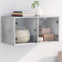 Berkfield Home Wall Cabinet with Glass Doors Concrete Grey 68.5x37x35 cm - thumbnail 1