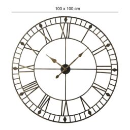 Home Garden Direct EOS - Skeleton Wall Clock with Roman Numerals - 100x100 in Black - thumbnail 6