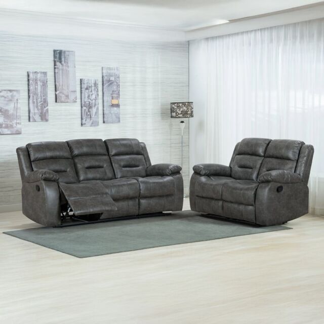 Furnishings For Less UK Monty Grey Fabric Manual Reclining 3 & 2 Sofa Suite - image 1