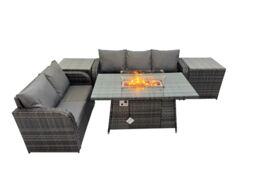 Fimous Garden Outdoor Rattan Furniture Set with 2 Side Tables in Dark Grey - thumbnail 1