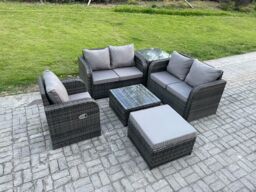 Fimous 6 Piece Garden Furniture Sets 6 Seater Outdoor Patio Furniture Set Weaving Wicker Rattan Sofa Chair & Table with Big Footstool Side Table - thumbnail 1