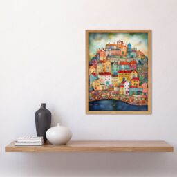 "Artery8 Wall Art Print Home By The Sea Folk Art Framed in Light Oak - Size: W12"" x H16""" - thumbnail 2