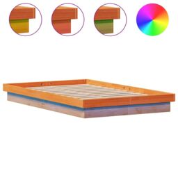 Berkfield Home LED Bed Frame without Mattress Wax Brown 120x200 cm Solid Wood - Size: Small Double - thumbnail 2