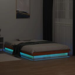 Berkfield Home LED Bed Frame without Mattress Wax Brown 120x200 cm Solid Wood - Size: Small Double - thumbnail 1