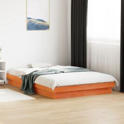 Berkfield Home LED Bed Frame without Mattress Wax Brown 120x200 cm Solid Wood - Size: Small Double - thumbnail 3