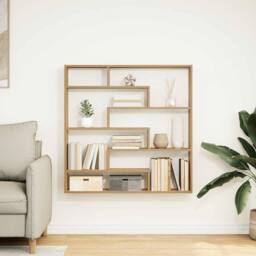 Berkfield Home Wall Cube Shelf 7 Compartments Artisian Oak Engineered Wood in Brown
